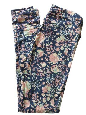 LuLaRoe Buttery Soft Leggings Blue colorful flowers Womens Size One Size  #026